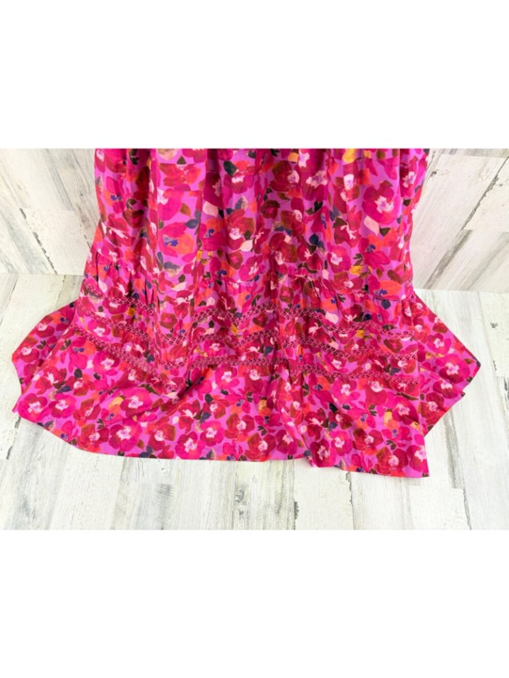 Mi Golondrina Sz L Smocked Midi Dress Pink Floral Mexico - Picture 5 of 16